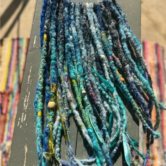 Handcrafted Blue and Yellow dreadlock extensions single ended